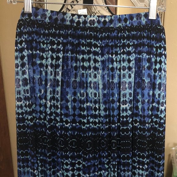Spense Ruched Gathered Blue Black and Teal Skirt Size L - Picture 6 of 6